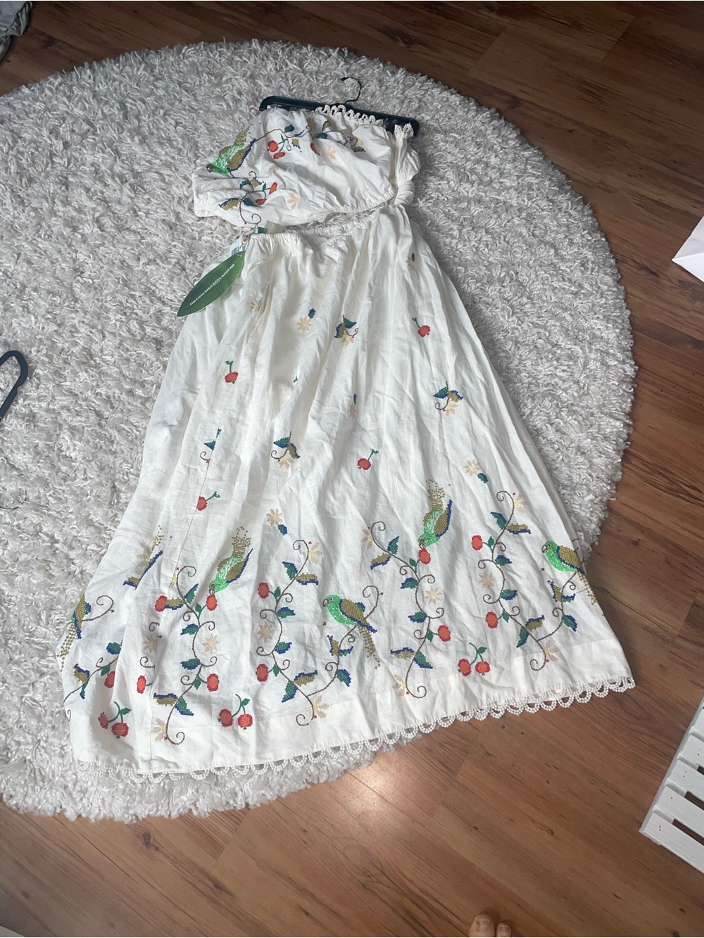 FARM Rio White Maxi Skirt with Green, Blue & Red Embroidery